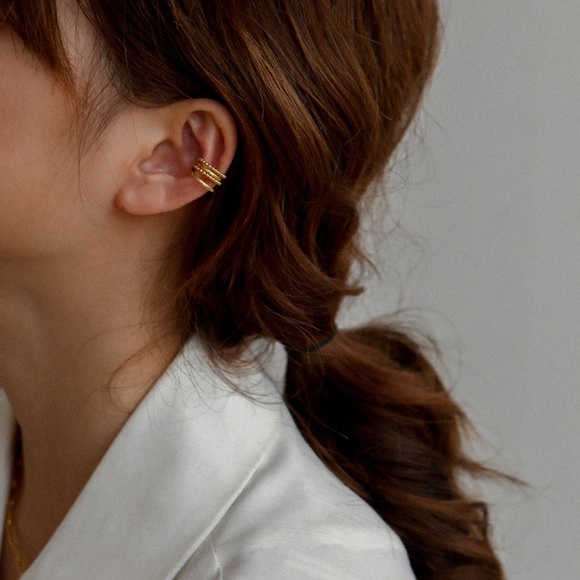 18K Gold Plated Multi-layered Beaded Ear Cuff - Picture 6 of 9